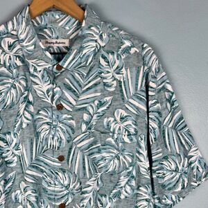 Tommy Bahama Mens Large Blue Tropical Palms Button Up Hawaiian Viscose Shirt